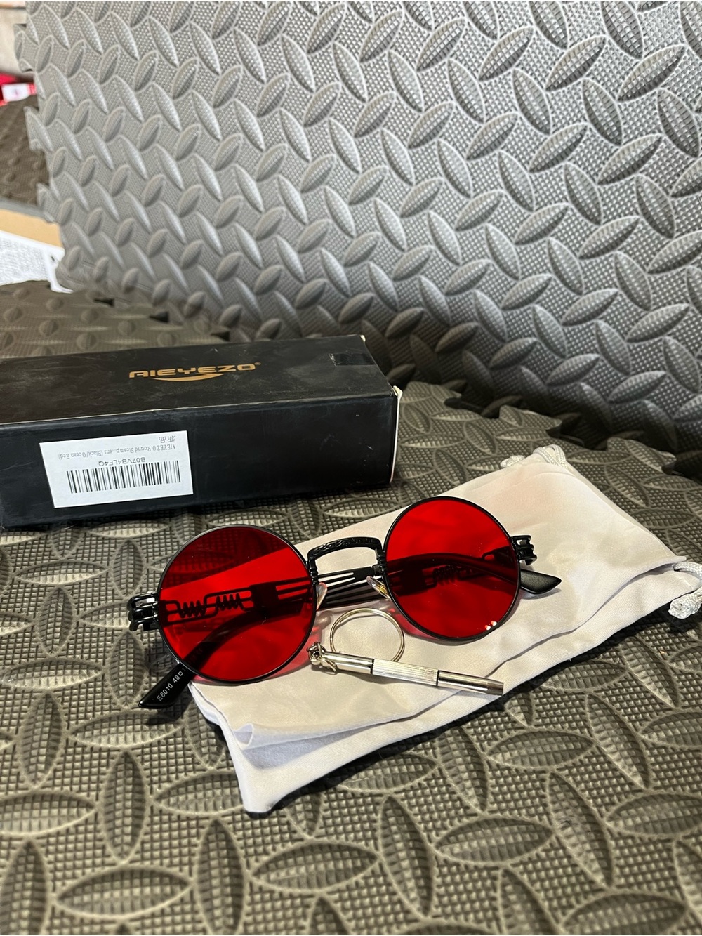 Round Red Steam Punk Lens Sunglasses
